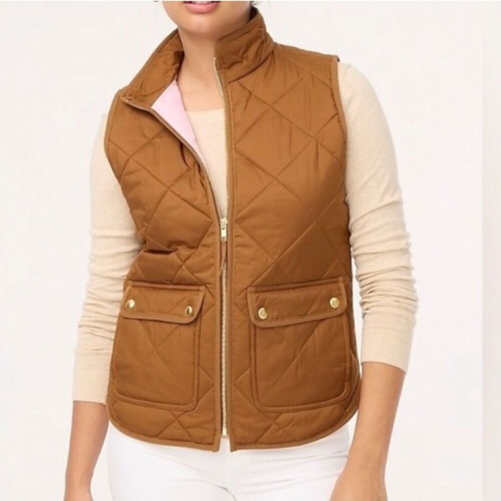J. CREW | Quilted Puffer Vest Women's Zip Front Snap Pockets High Mock Neck | XL